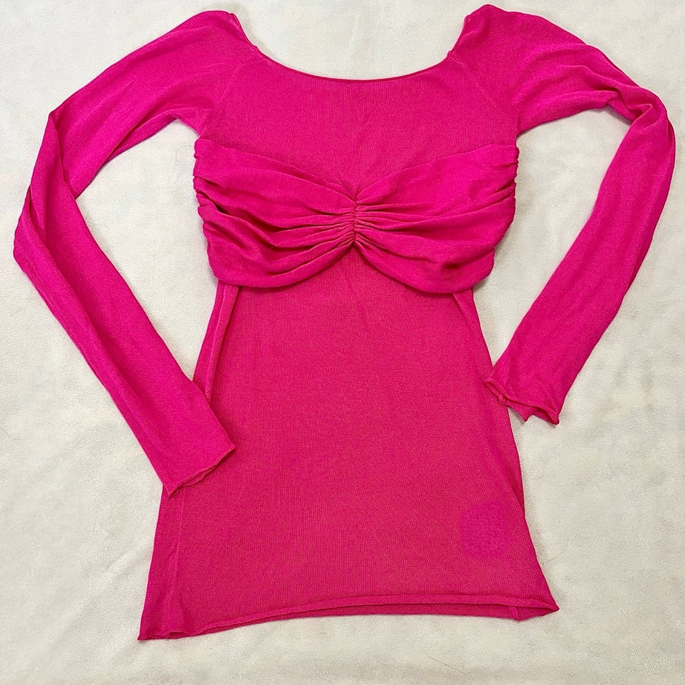 Hot pink Long sleeve sheer top